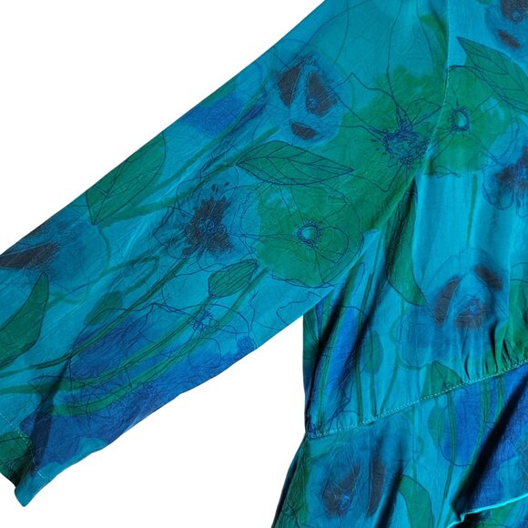 Click By Color Me Cotton Floral Layered Tunic S Blue Green Womens Shirt Blouse - Picture 5 of 9